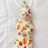 Fast Foodie Bamboo Viscose Swaddle and Hat Set from Little Sleepies
