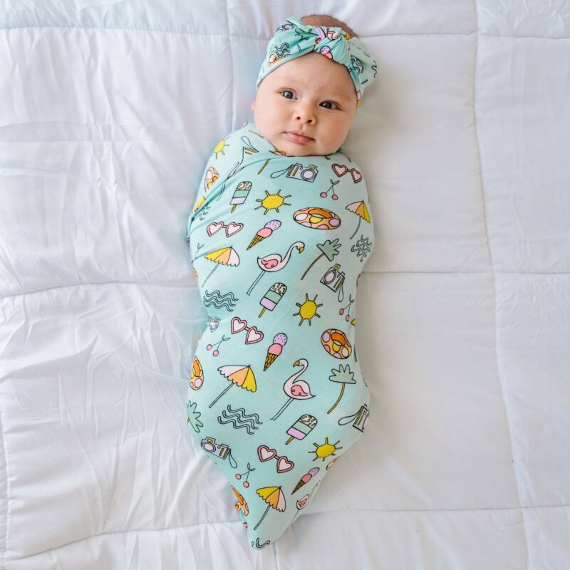 Little Sleepies Pool Party Bamboo Viscose Swaddle and Headband Set