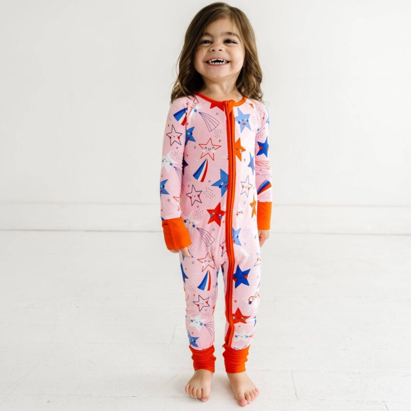 Little Sleepies Pink Stars & Stripes Bamboo Viscose Zippy
