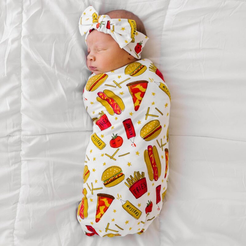 Little Sleepies Fast Foodie Bamboo Viscose Swaddle and Headband Set