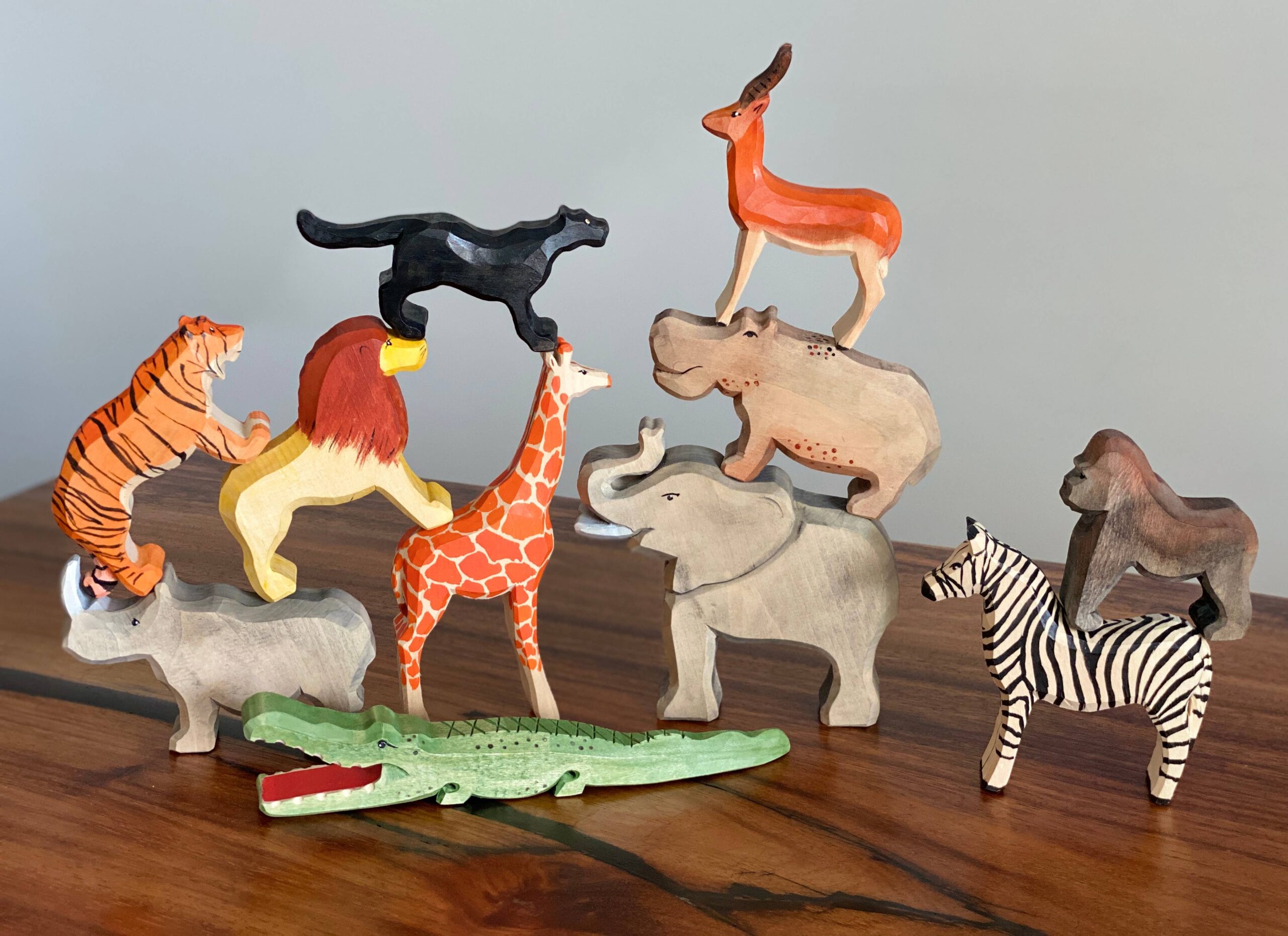 PoppyBaby Co Safari Animals Wooden Figurine Set of 11