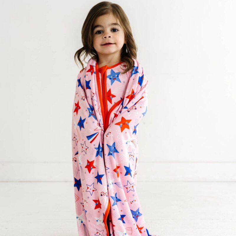 Pink Stars & Stripes Triple-Layer Bamboo Viscose Large Cloud Blanket from Little Sleepies