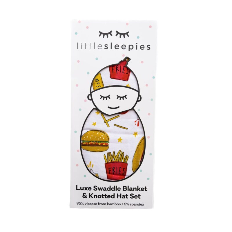 Little Sleepies Fast Foodie Bamboo Viscose Swaddle and Hat Set Bedding