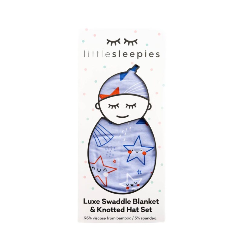 Little Sleepies Blue Stars & Stripes Bamboo Viscose Swaddle + Hat Set Bedding