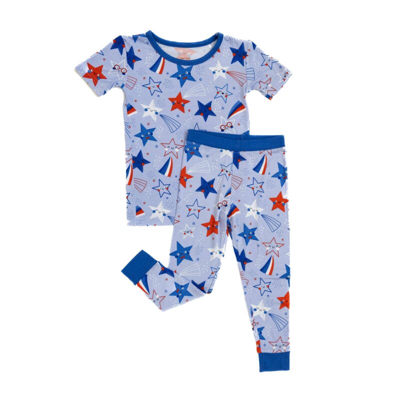 Blue Stars & Stripes Two-Piece Short Sleeve Bamboo Viscose Pajama Set available at Blossom