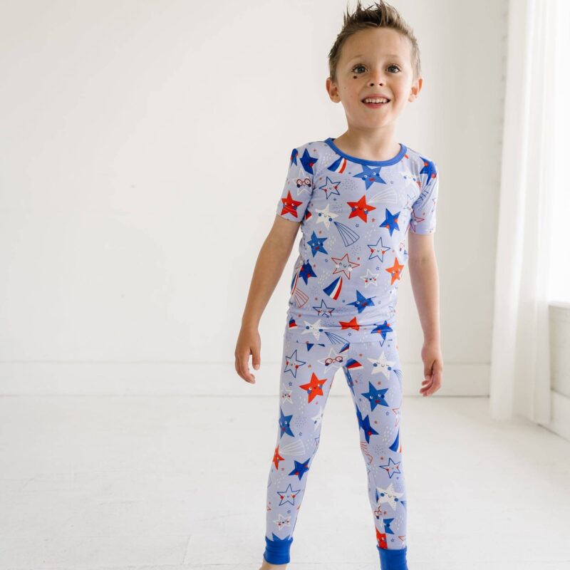 Little Sleepies Blue Stars & Stripes Two-Piece Short Sleeve Bamboo Viscose Pajama Set
