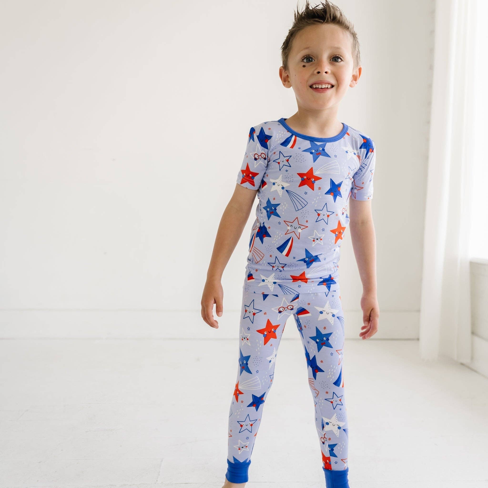 Little Sleepies Blue Stars & Stripes Two-Piece Short Sleeve Bamboo Viscose Pajama Set
