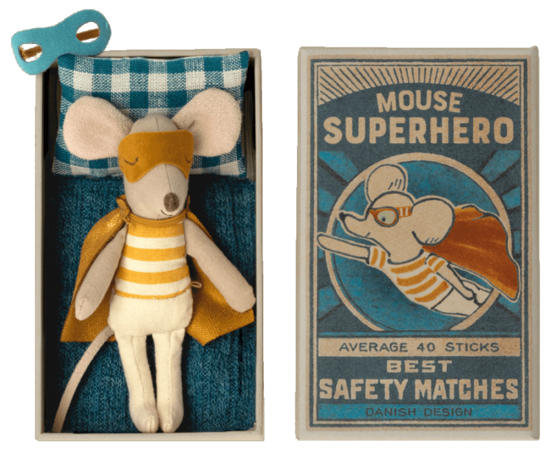 Super Hero Little Brother Mouse in Matchbox made by Maileg