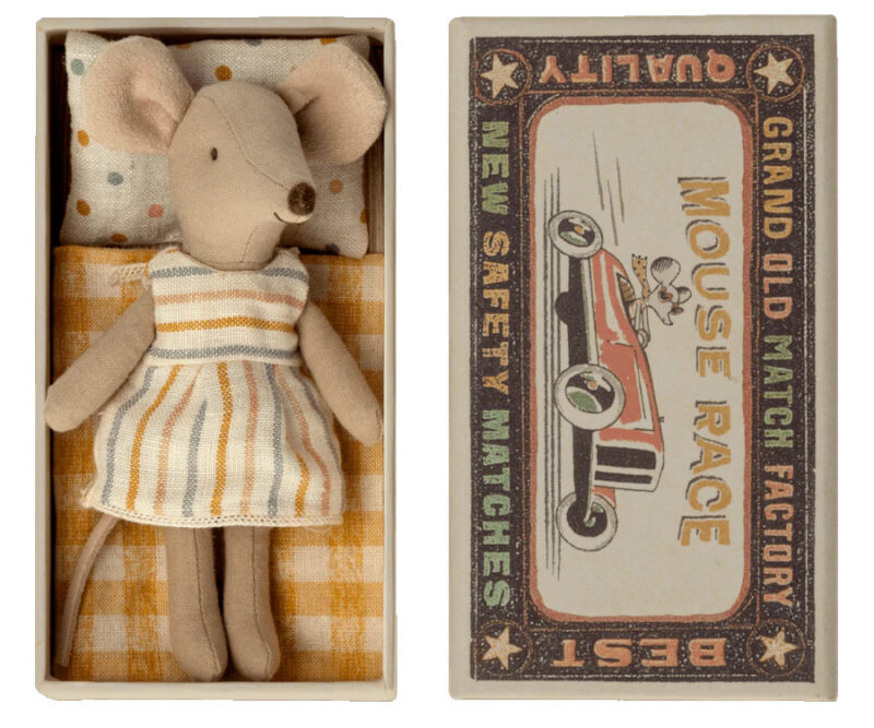 Maileg Big Sister Mouse in Matchbox Multi-Striped Dress