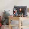 Maileg Vintange Lantern in Orange Pictured Inside Maileg Mouse Tent with Big Sister Hiker Mouse and Coral Thermos Set
