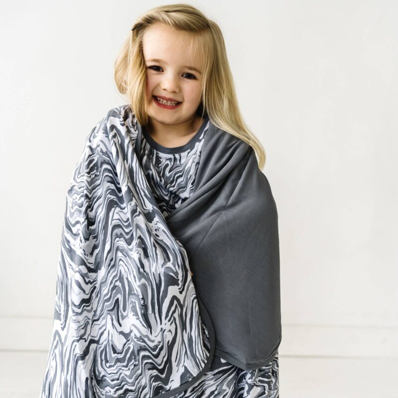 Little Sleepies Gray Marble Swirl TripleLayer Bamboo Viscose Large Cloud Blanket Blossom