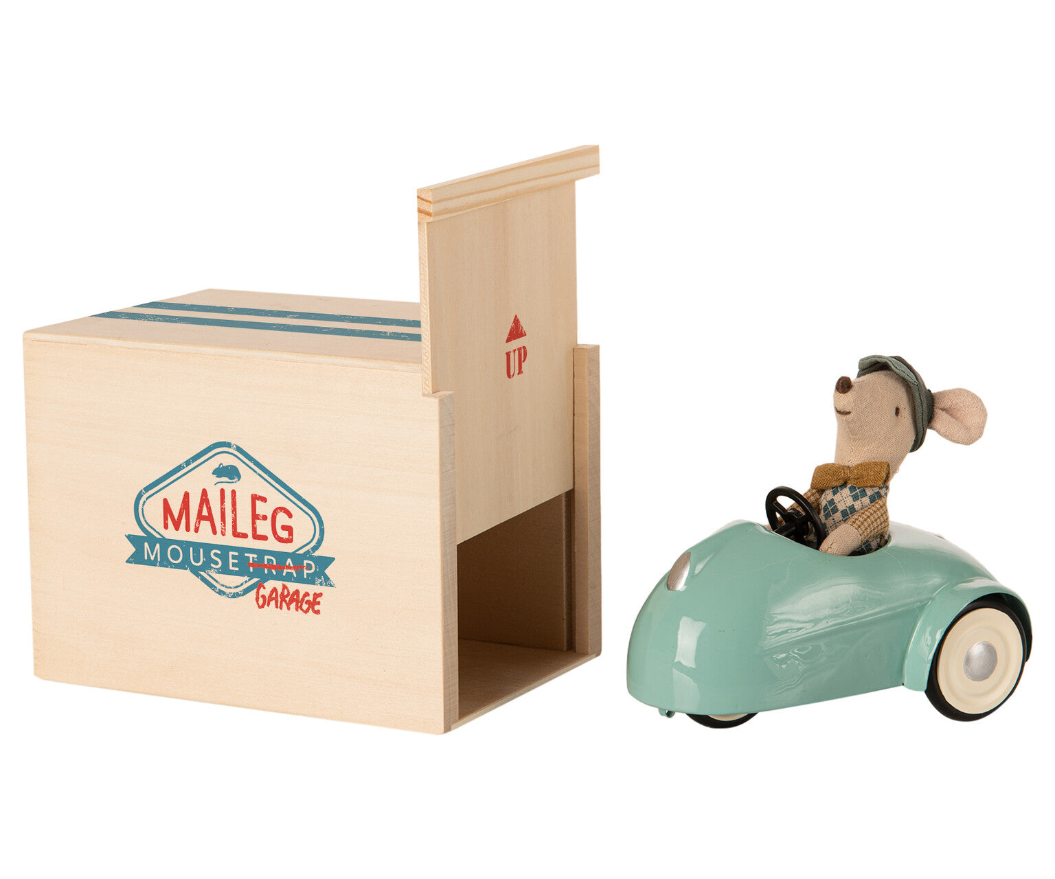 Maileg Blue Mouse Car with Garage