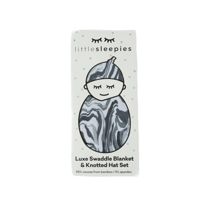 Gray Marble Swirl Bamboo Viscose Swaddle and Hat Set made by Little Sleepies
