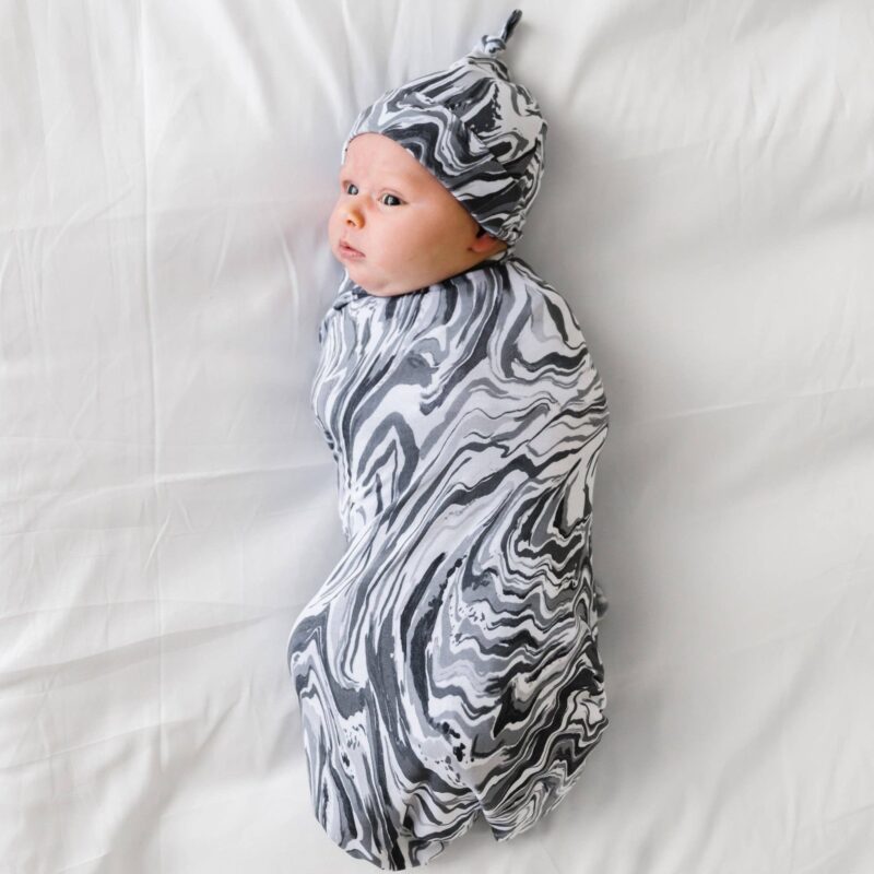 Little Sleepies Gray Marble Swirl Bamboo Viscose Swaddle and Hat Set