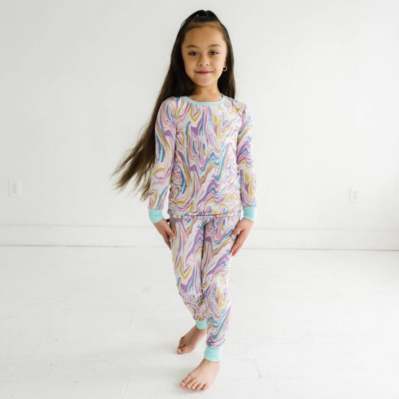 Little Sleepies Pink Marble Swirl Two-Piece Bamboo Viscose Pajama Set