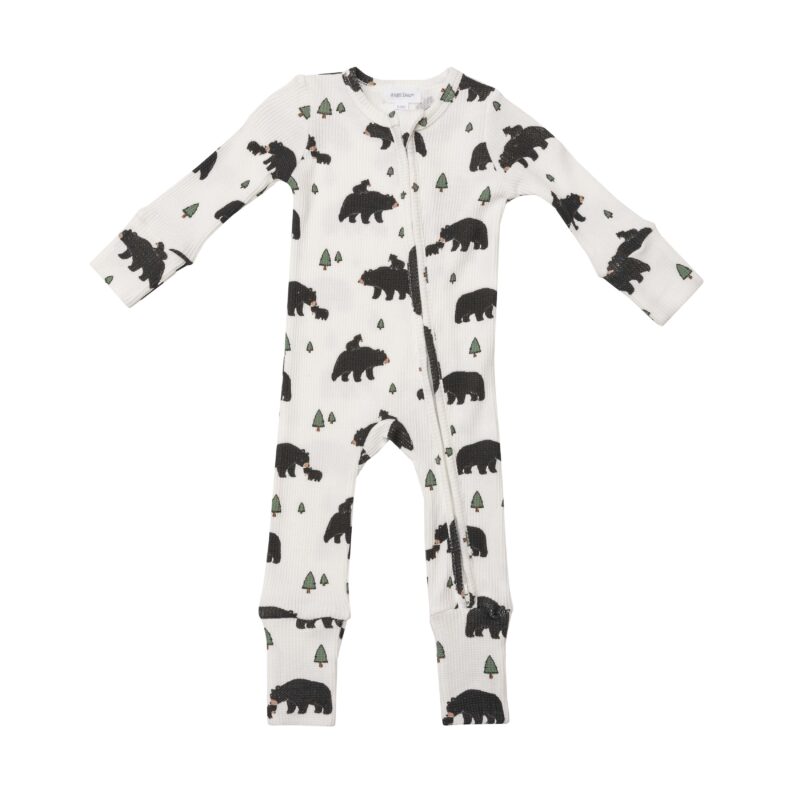 Angel Dear Black Bears Bamboo Viscose Thermal Zipper Romper Blossom