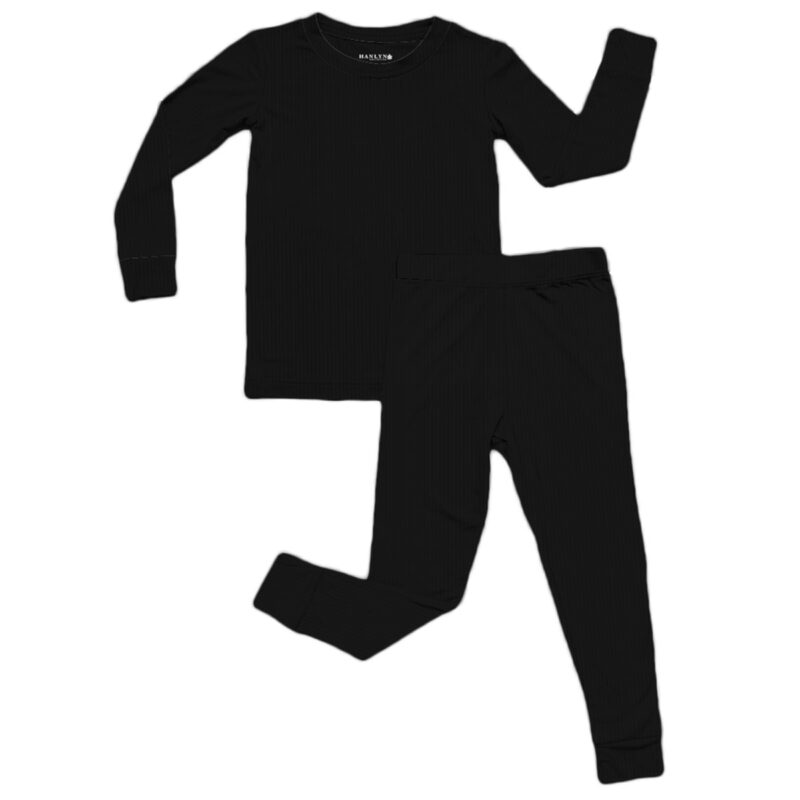 The Staple Black Ribbed Bamboo Viscose Kids Loungies from Hanlyn Collective