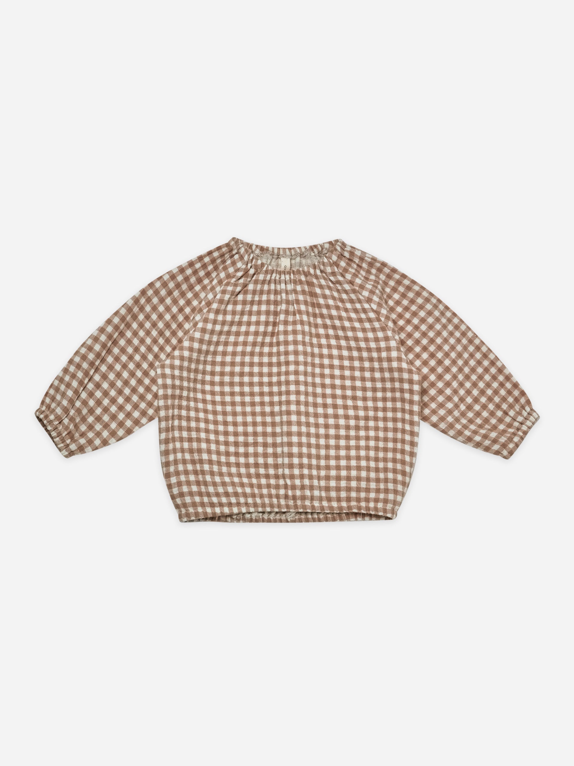 Quincy Mae Cinch Long Sleeve Tee in Cocoa Gingham