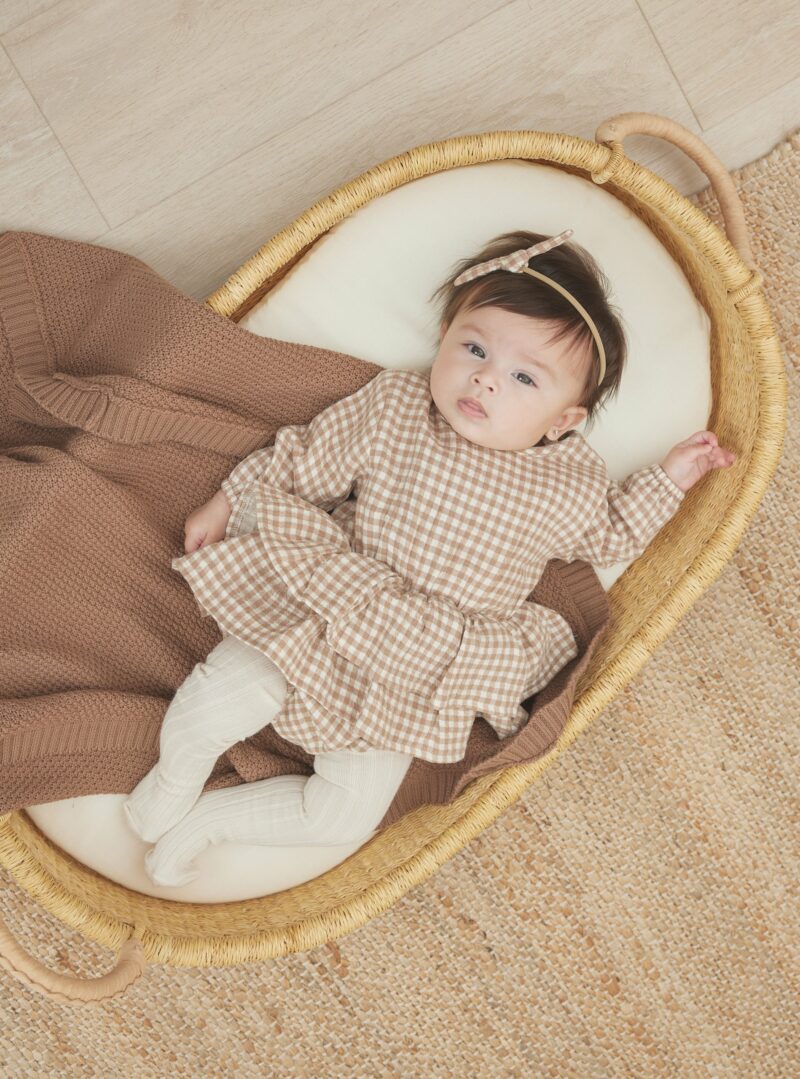 Quincy Mae Rosie Romper in Cocoa Gingham