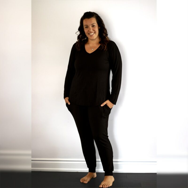 The Staple Black Ribbed Ladies Long-Sleeve Shirt from Hanlyn Collective
