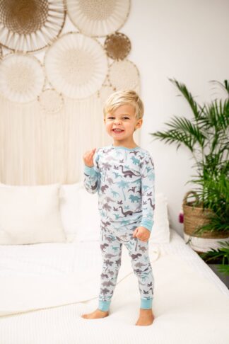 Sweet Bamboo Blue Dino Bamboo Viscose Two-Piece Pajama Set