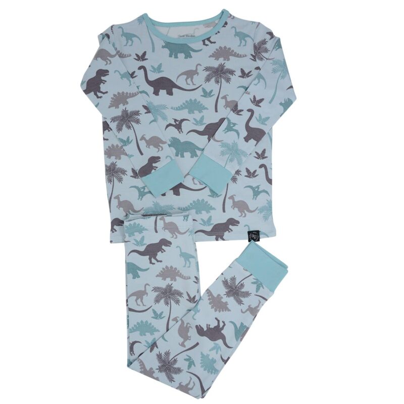 Blue Dino Bamboo Viscose Two-Piece Pajama Set from Sweet Bamboo