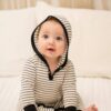 Sweet Bamboo Yacht Stripe White Bamboo Hooded Pocket Romper