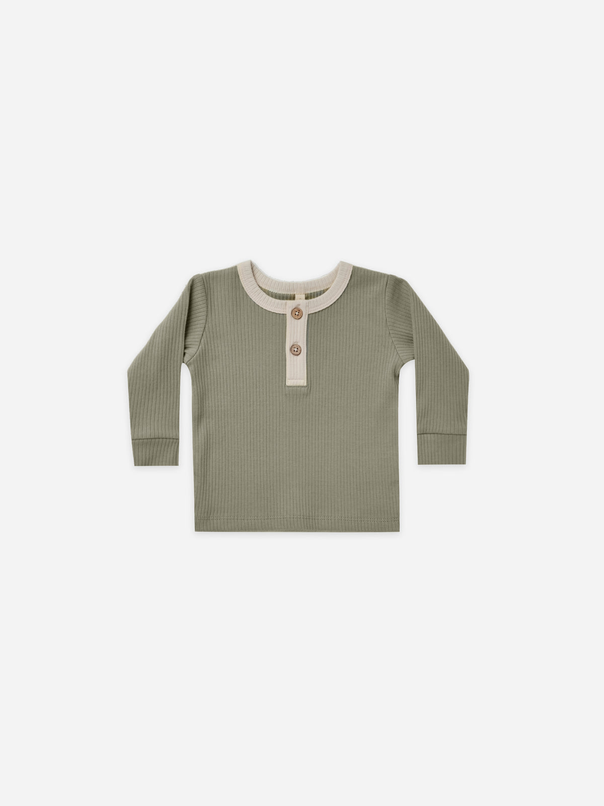 Quincy Mae Ribbed Long Sleeve Henley In Fern