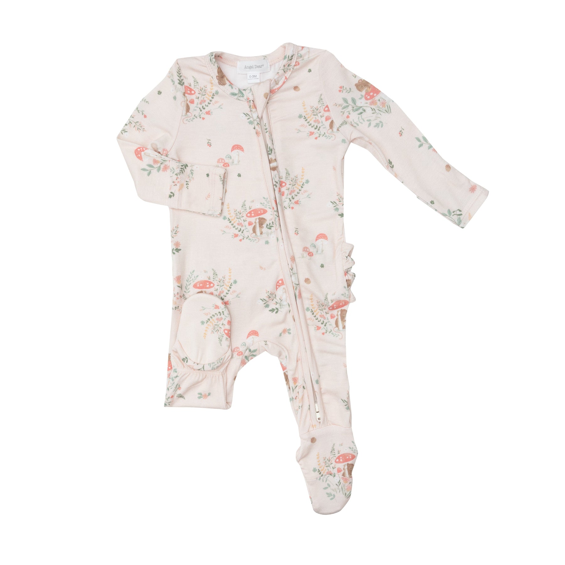 Angel Dear Mouse + Mushroom Bamboo Viscose Ruffle Zipper Footie – Blossom