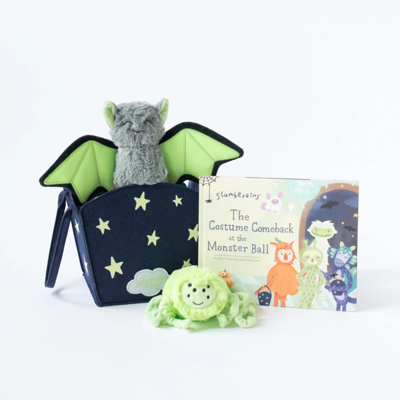 Slumberkins Creepy Basket with Glow in the Dark Bat and Glow in the Dark Spider