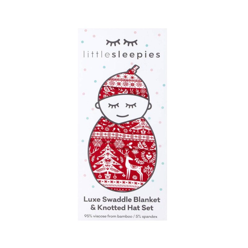 Reindeer Cheer Bamboo Viscose Swaddle and Hat Set made by Little Sleepies