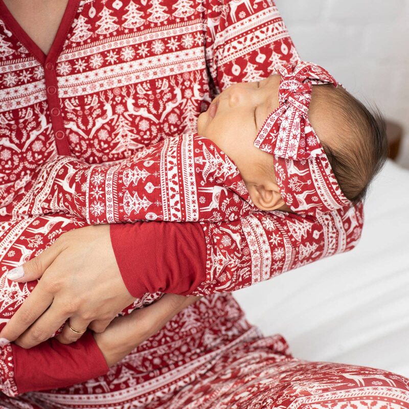 Reindeer Cheer Bamboo Viscose Swaddle and Headband Set from Little Sleepies