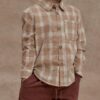 Collared Long Sleeve Shirt In Putty Plaid