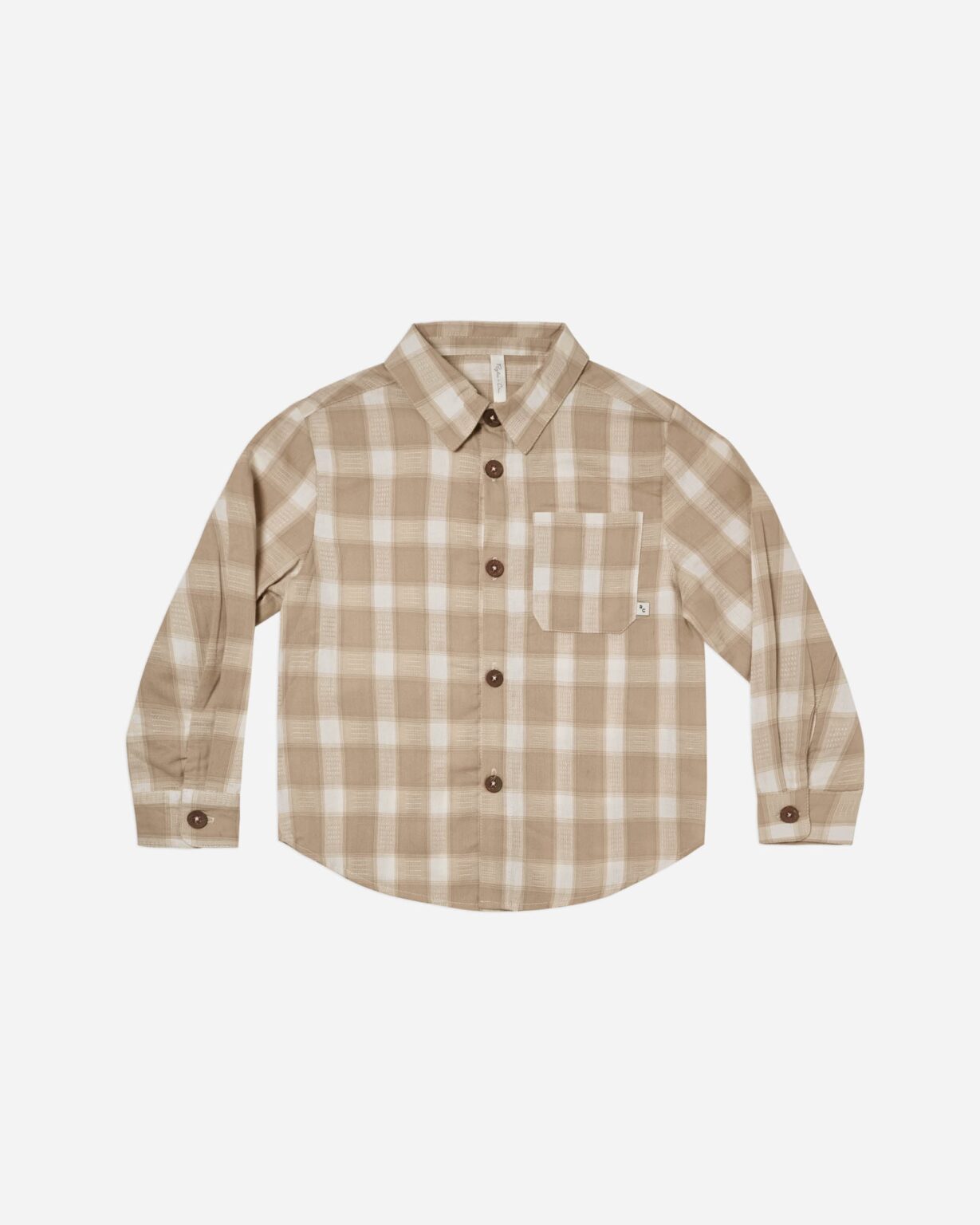 Collared Long Sleeve Shirt In Putty Plaid from Rylee + Cru