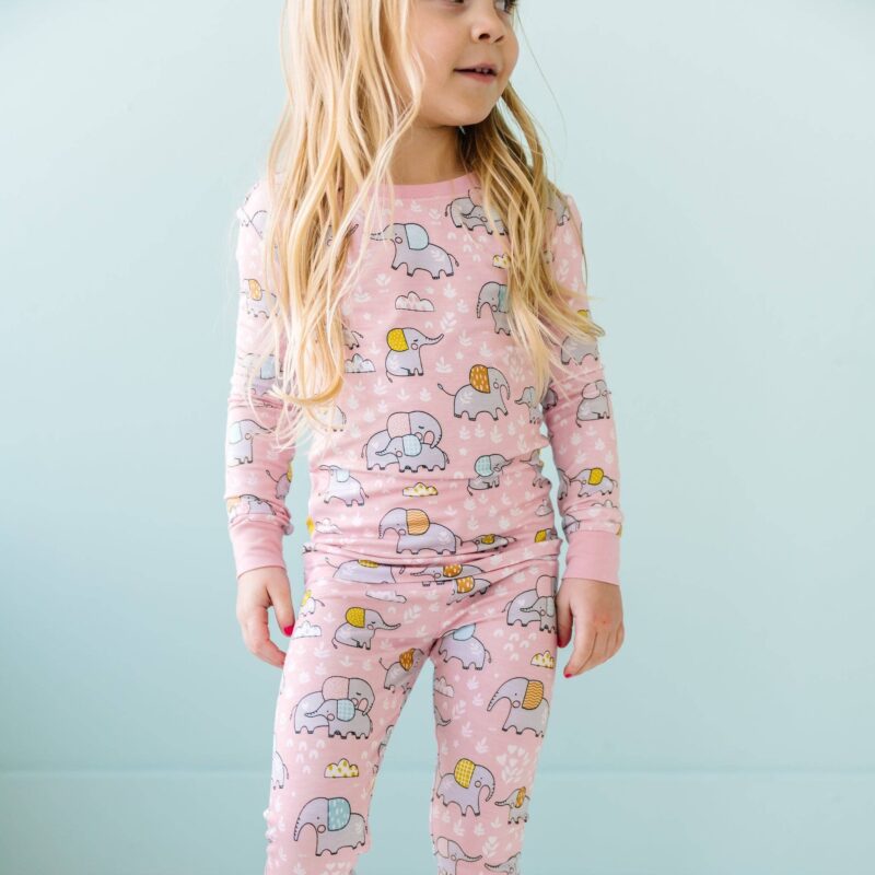 Pink Elephant Snuggles Two-Piece Bamboo Viscose Pajama Set from Little Sleepies