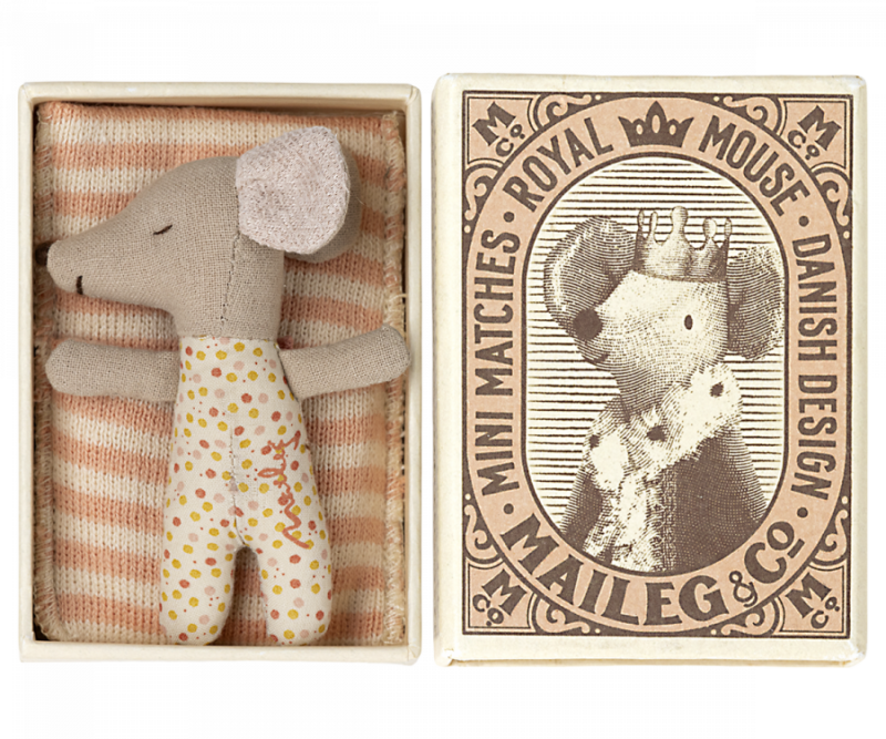 Baby Girl Mouse in Matchbox Rose from Maileg