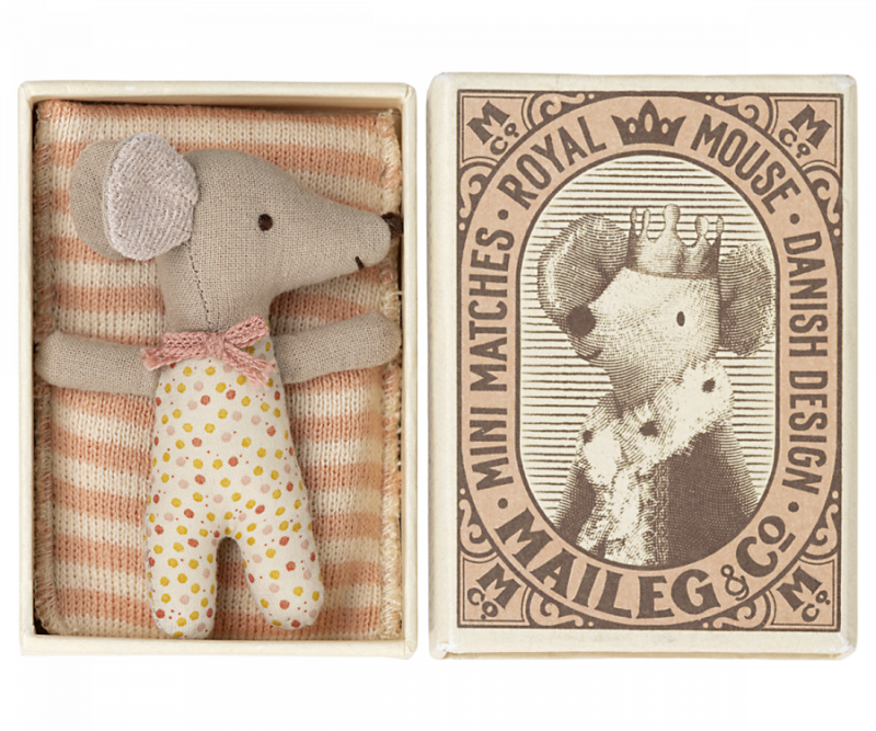 Maileg Baby Girl Mouse in Matchbox Rose