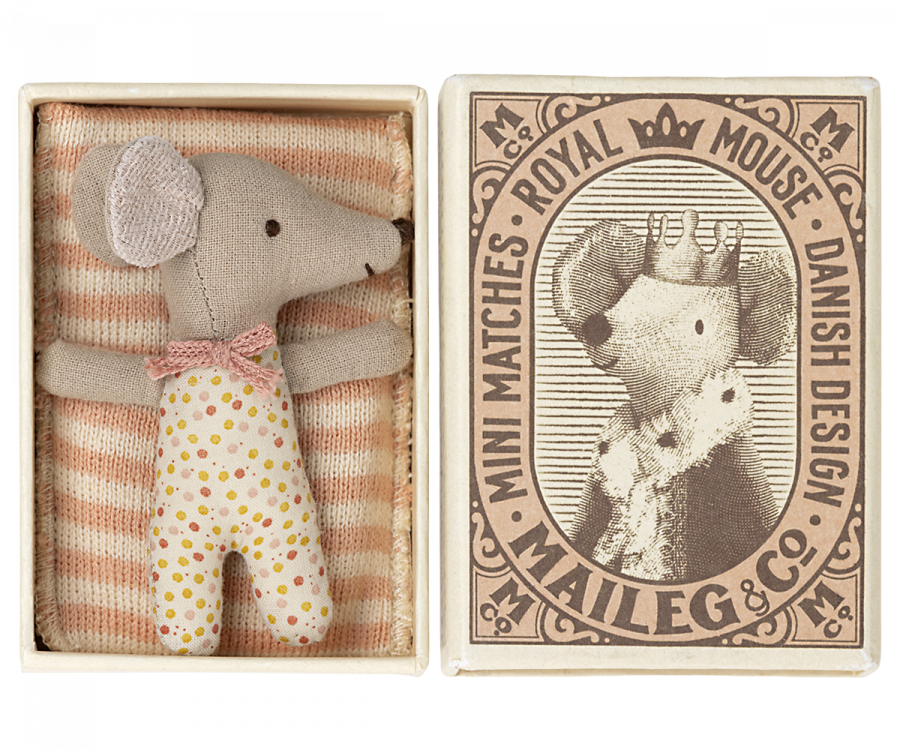 Maileg Baby Girl Mouse in Matchbox Rose