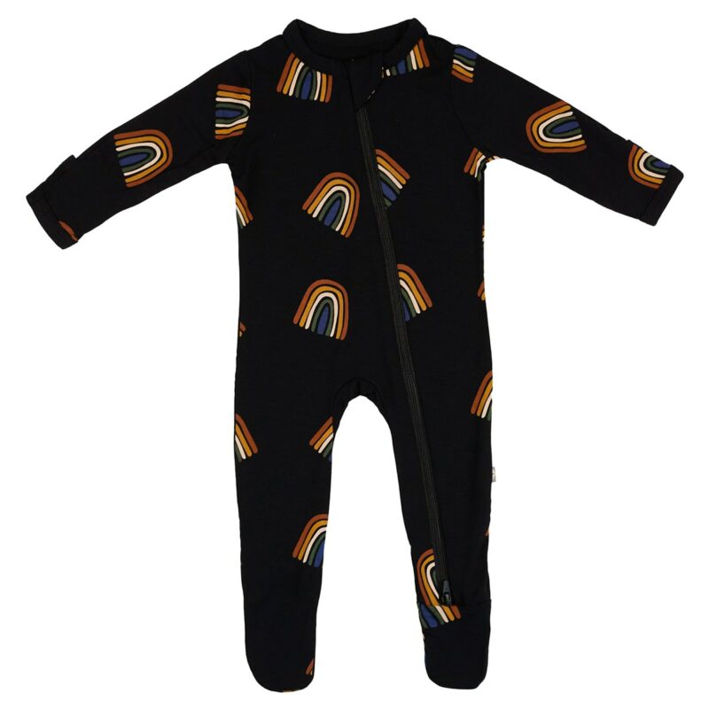 Kyte BABY Zippered Footie in Rust Rainbow on Midnight