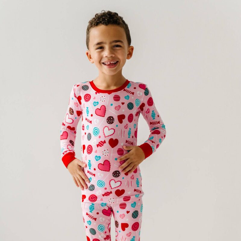 Pink Sweet Valentine Two-Piece Bamboo Viscose Pajama Set from Little Sleepies