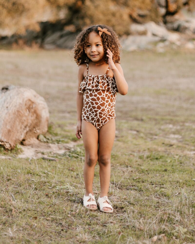 Rylee & Cru Ruffle One-Piece in Giraffe Spots