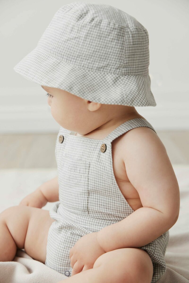 Organic Cotton Gingham Samy Romper in Sky