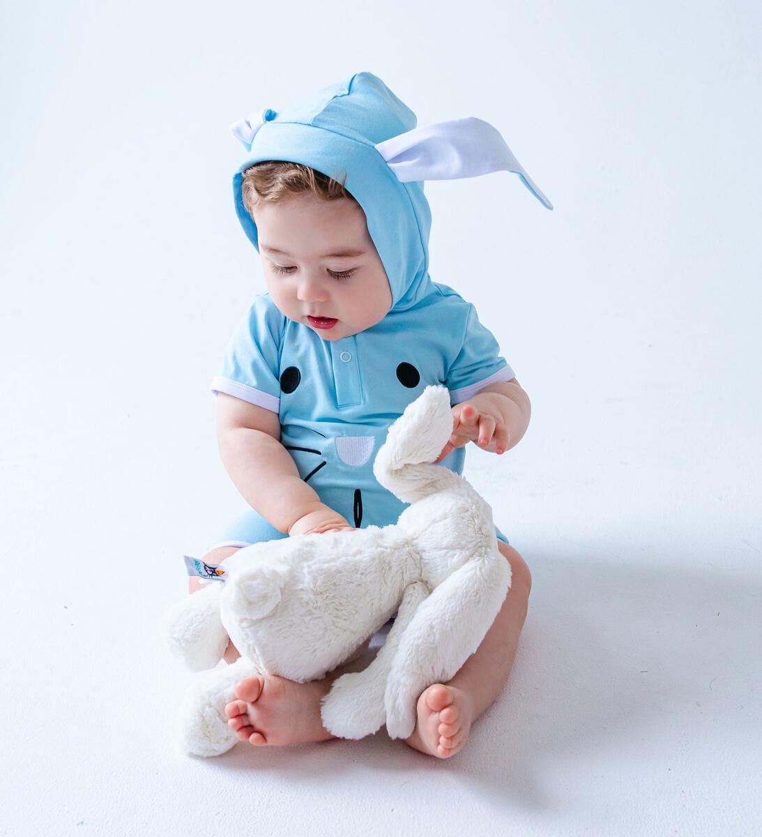 Birdie Bean Blue Bunny Hooded Shortie Romper