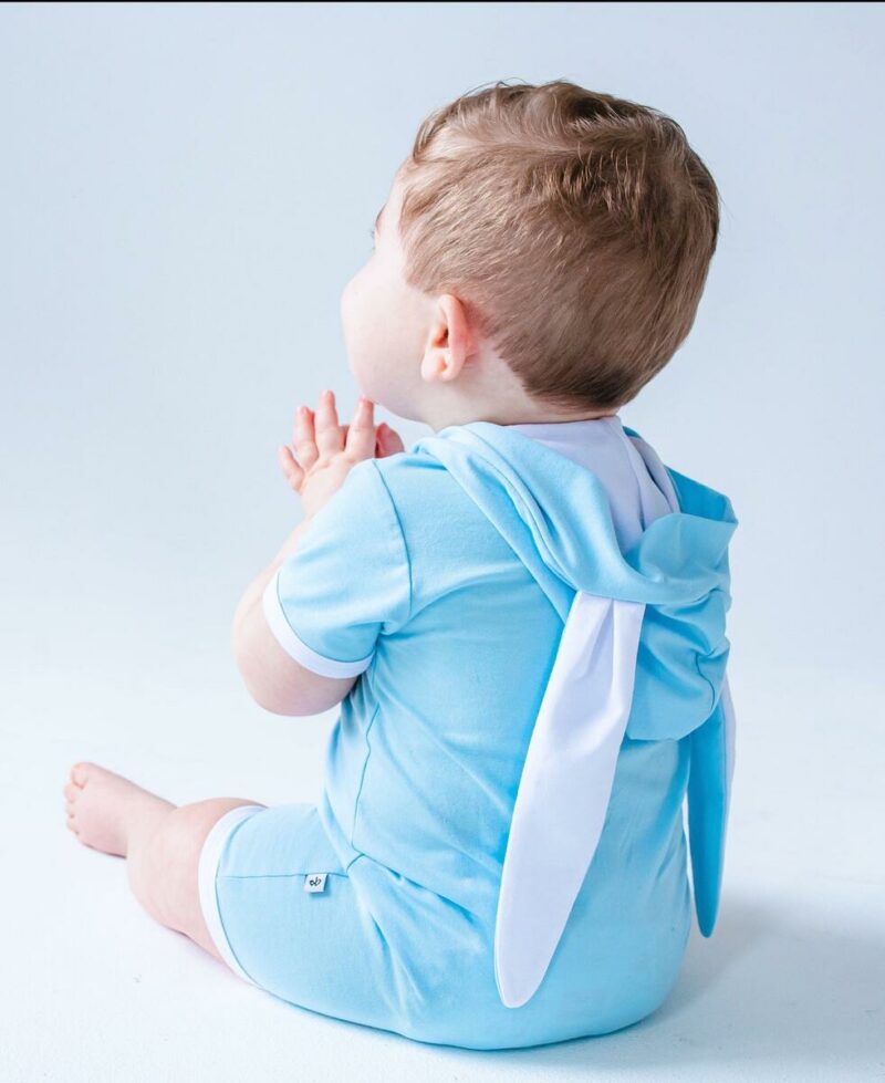 Blue Bunny Hooded Shortie Romper from Birdie Bean