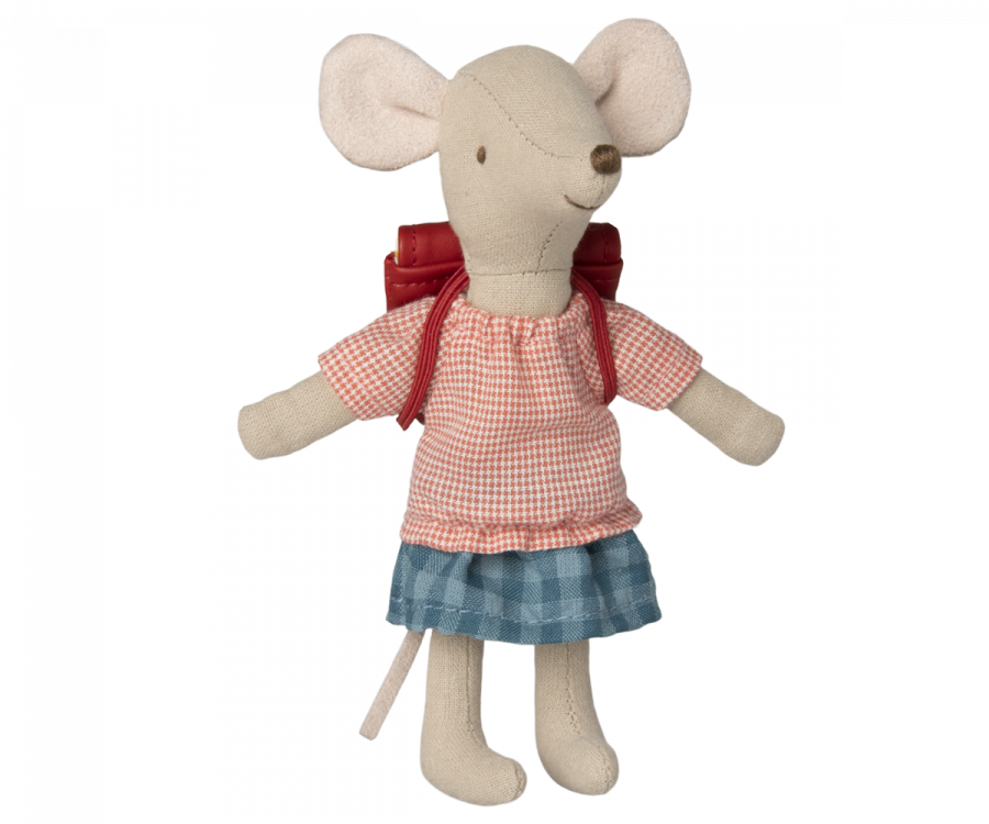 Maileg Big Sister Tricycle Mouse with Red Bag