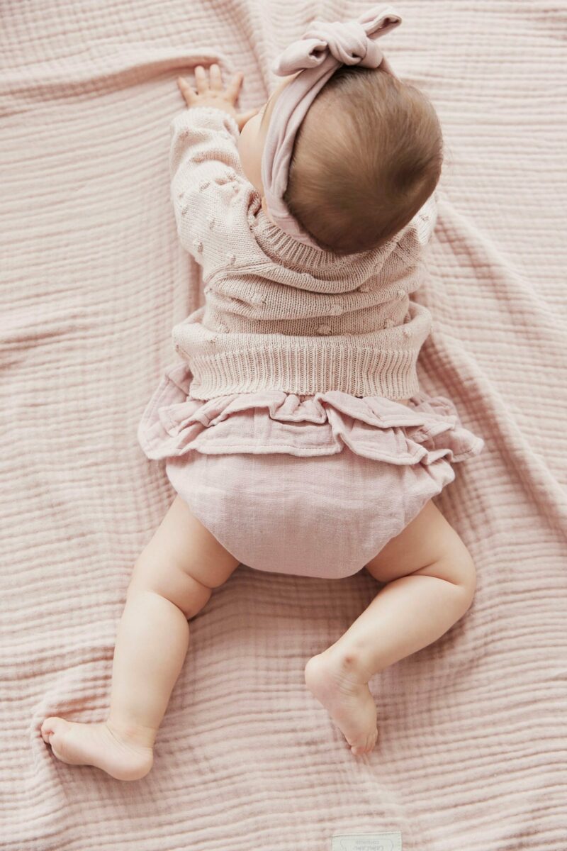 Organic Cotton Muslin Frill Bloomer in Mauve Shadow from Jamie Kay