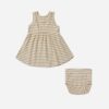 Quincy Mae Ribbed Tank Dress + Bloomer in Latte Stripe