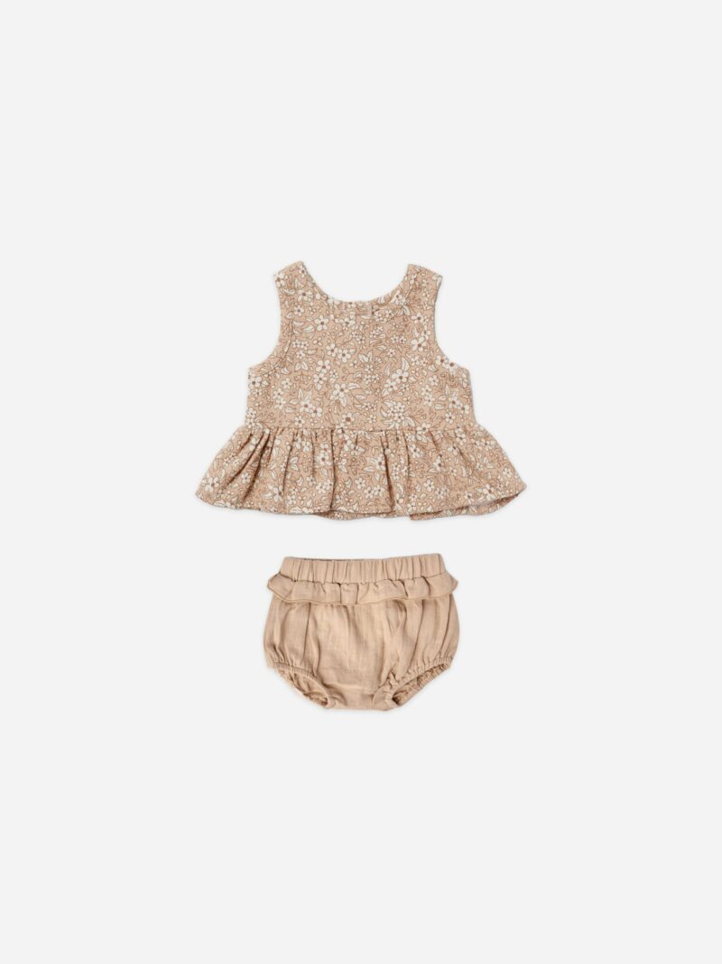 Quincy Mae Sleeveless Peplum Set in Apricot Floral