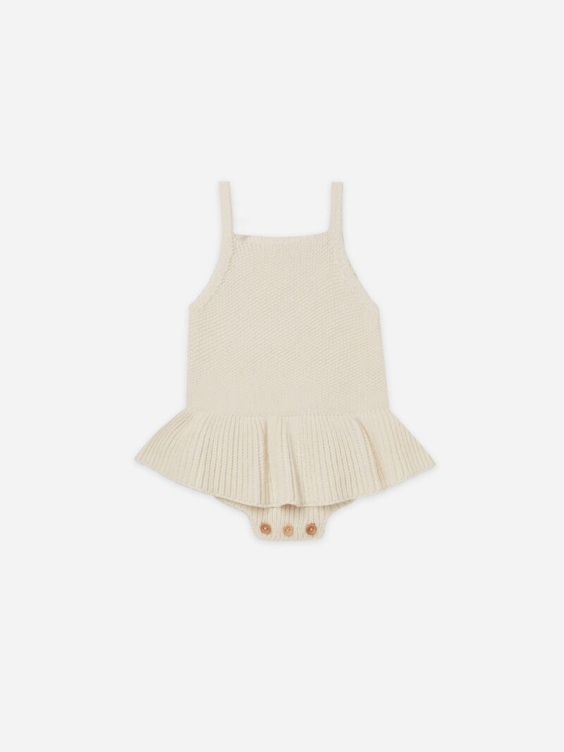 Quincy Mae Knit Ruffle Romper in Natural