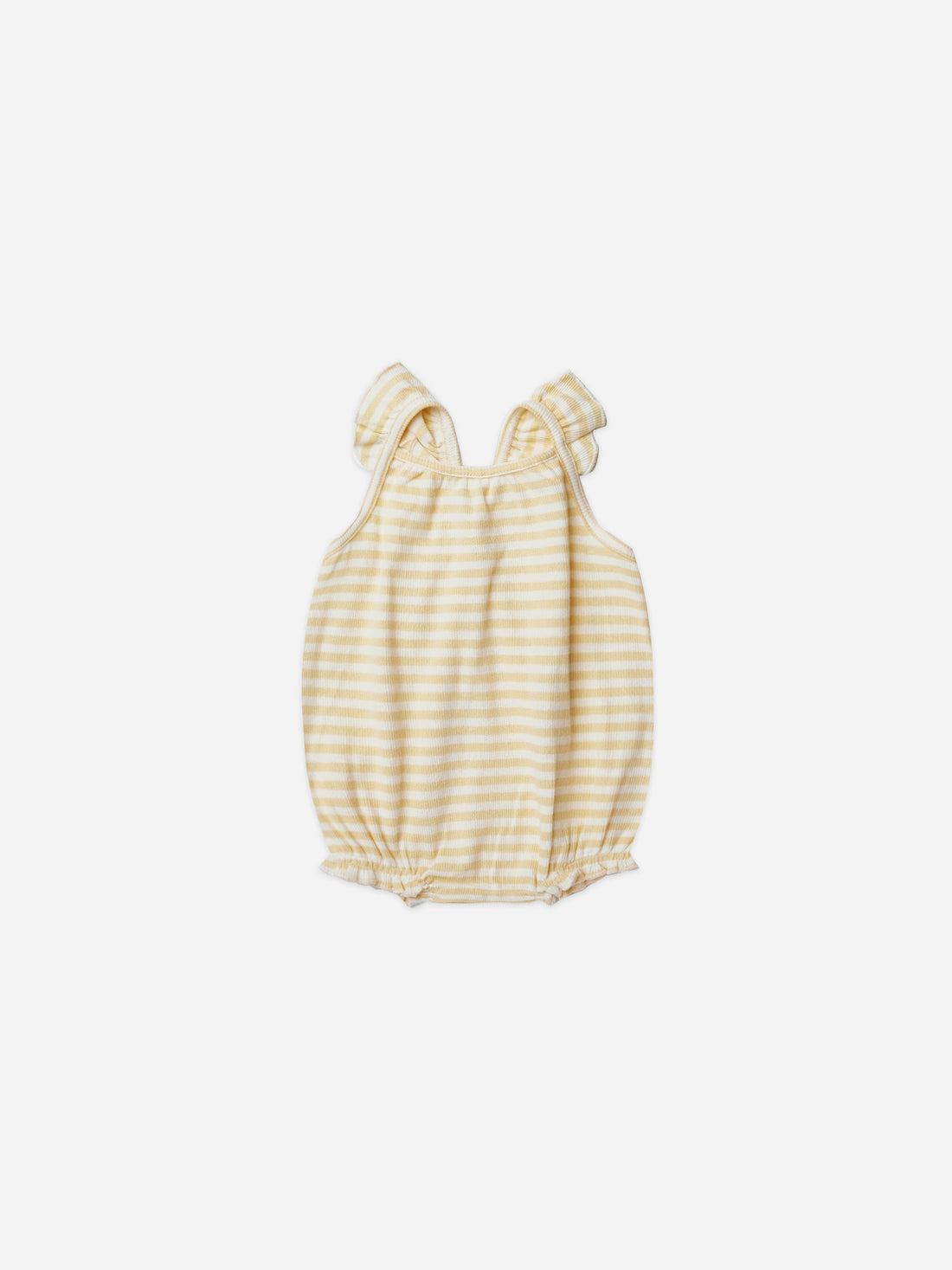 Quincy Mae Ribbed Ruffle Romper in Yellow Stripe